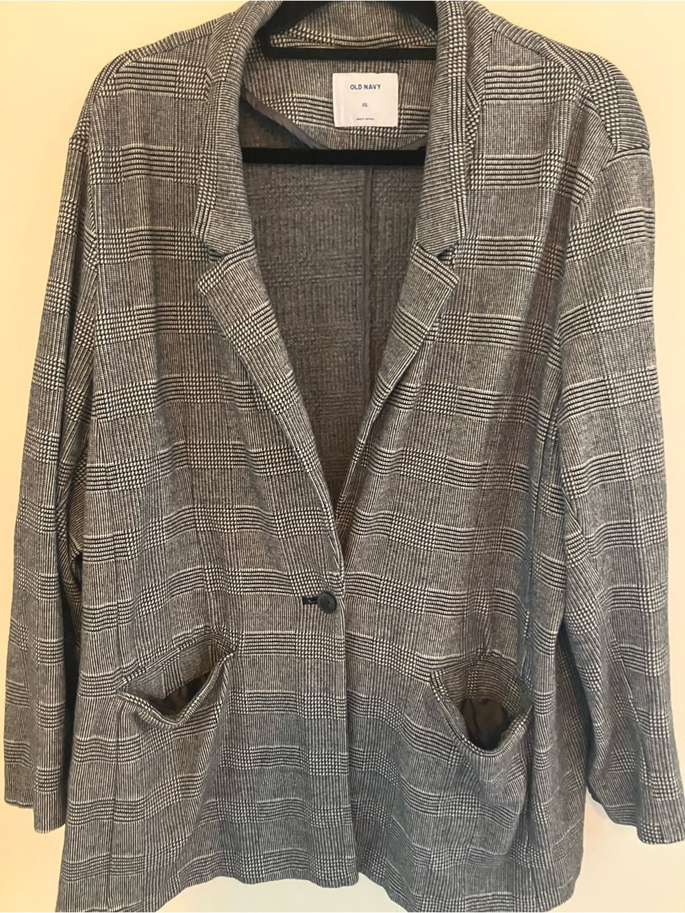 Old Navy Gray and Black Glen Plaid Single-Button Blazer